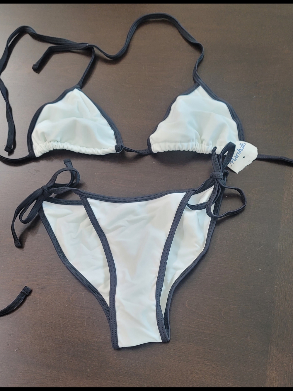 White & Black Trim Triangle Bikini Set